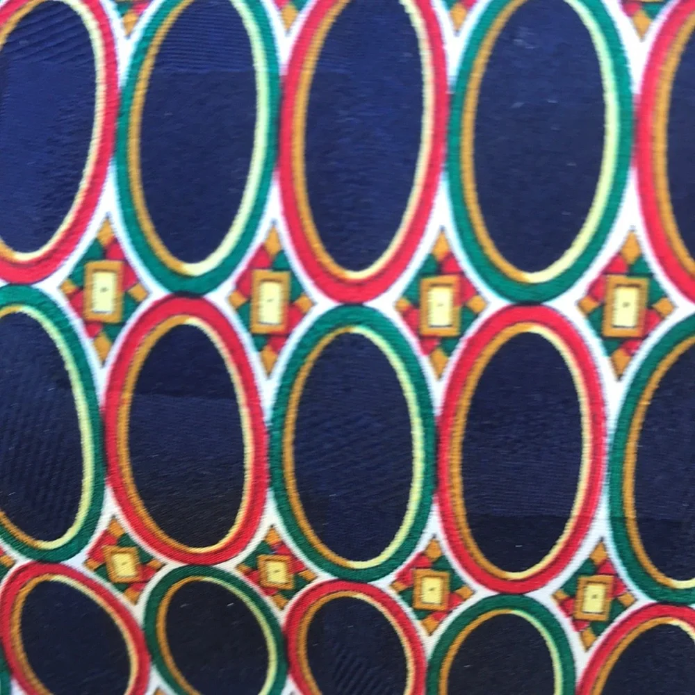CSABA Silk‎ Tie Mens Navy Blue Multicolor Geometric Art Deco Designer Necktie